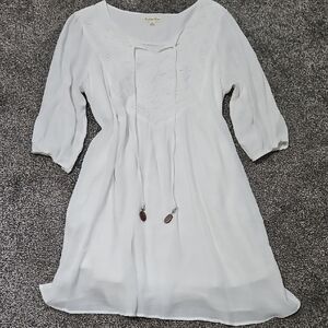 Boho White Embroidered Peasant Dress